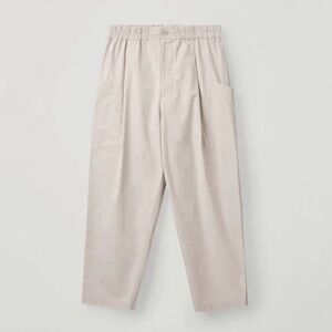 COS Angled Patch Pocket Trouser Relaxed Pleat Front Cropped Pant Beige Small